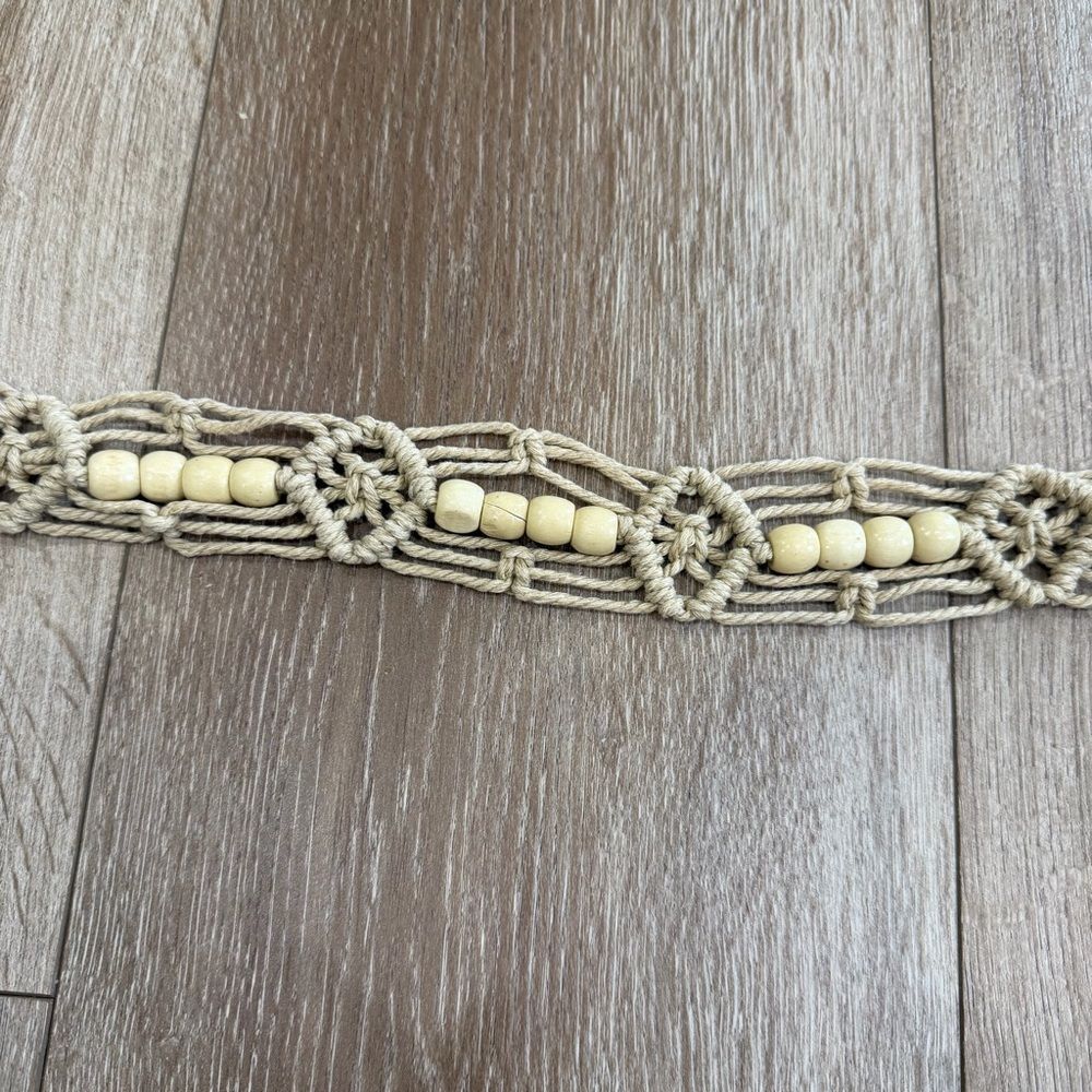 S O L D : Macrame Woven Rattan Straw Rope Braid Waist Belt O-Ring Wooden Buckle - Picture 10 of 15